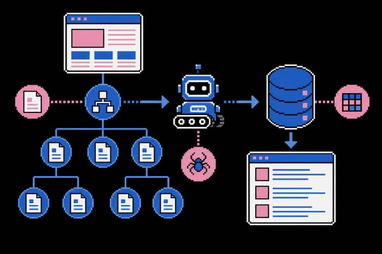 Um diagrama de fluxo mostrando como um sitemap ajuda na indexação de um blog.