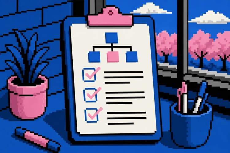 Uma lista de verificação com um ícone de sitemap, simbolizando otimização.