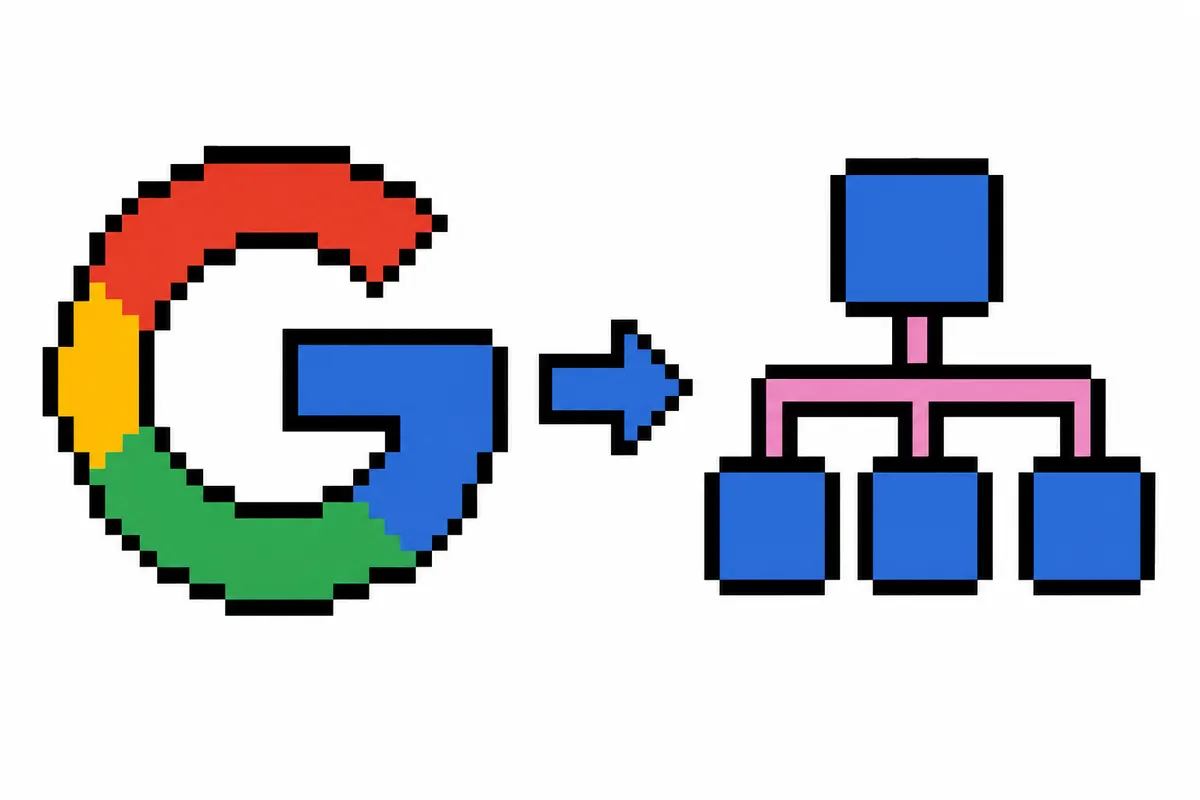 Um ícone do Google com uma seta apontando para um sitemap.