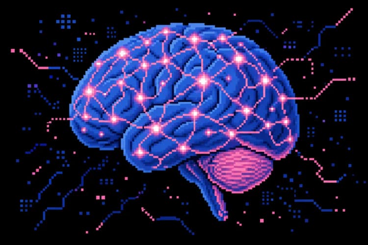 Um cérebro estilizado com conexões de luz brilhantes, representando redes neurais e inteligência artificial.