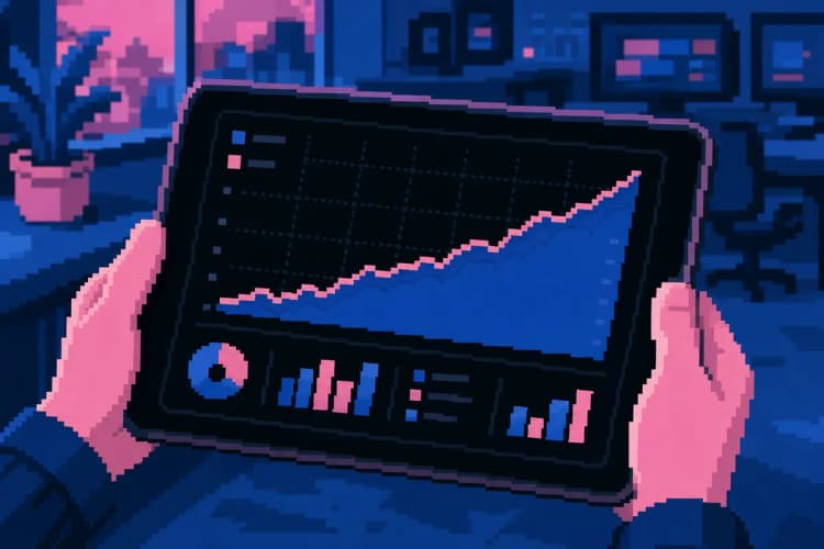Uma pessoa analisando um gráfico de desempenho em um tablet.