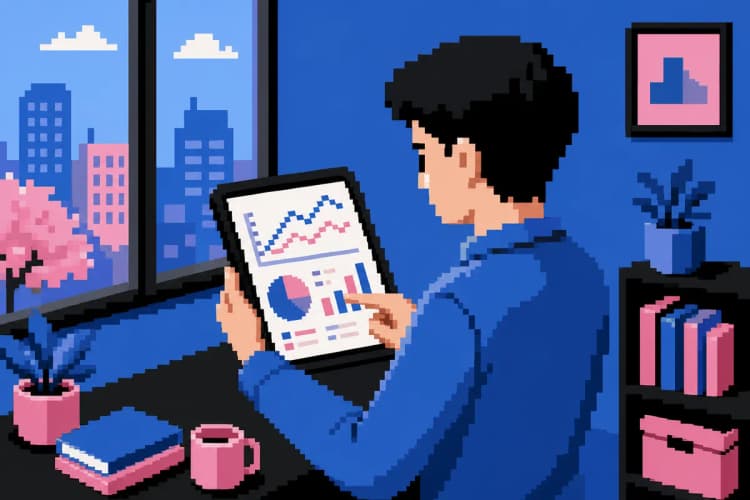 Uma pessoa analisando relatórios de desempenho de site em um tablet.