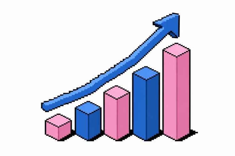 Um gráfico de barras mostrando crescimento de SEO com uma seta apontando para cima.
