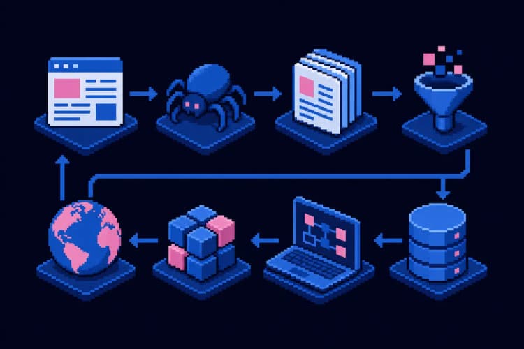 Um diagrama de fluxo mostrando o processo de indexação de um site.