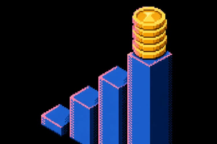 Moedas de ouro empilhadas em cima de um gráfico de crescimento.
